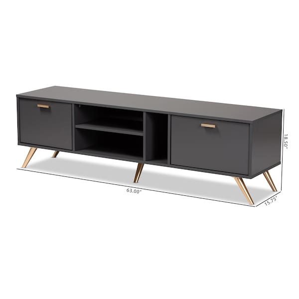 Baxton Studio Kelson Modern and Contemporary Dark Grey and Gold Finished Wood TV Stand - 189-11572-ZORO