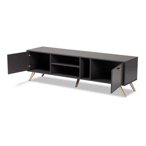 Baxton Studio Kelson Modern and Contemporary Dark Grey and Gold Finished Wood TV Stand - 189-11572-ZORO