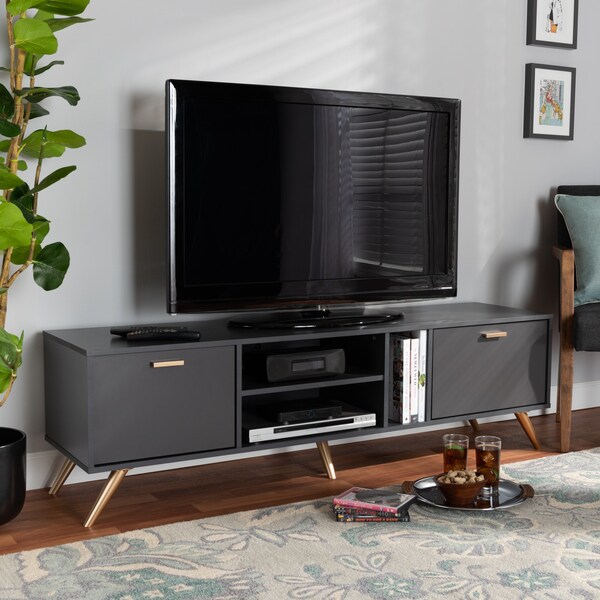 Baxton Studio Kelson Modern and Contemporary Dark Grey and Gold Finished Wood TV Stand - 189-11572-ZORO