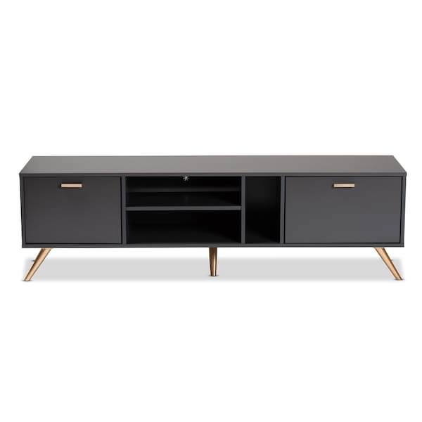 Baxton Studio Kelson Modern and Contemporary Dark Grey and Gold Finished Wood TV Stand - 189-11572-ZORO