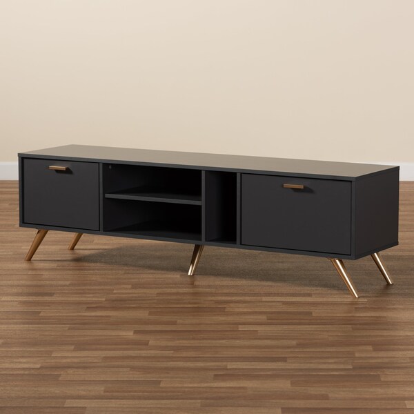 Baxton Studio Kelson Modern and Contemporary Dark Grey and Gold Finished Wood TV Stand - 189-11572-ZORO