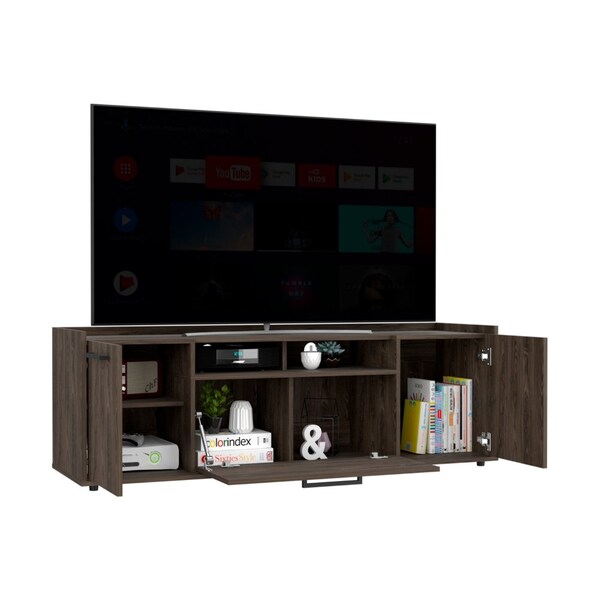 Tuhome Lyon Tv Stand for TV's up 55 in. One Cabinet, Double Door, Dark Walnut - RLC6704