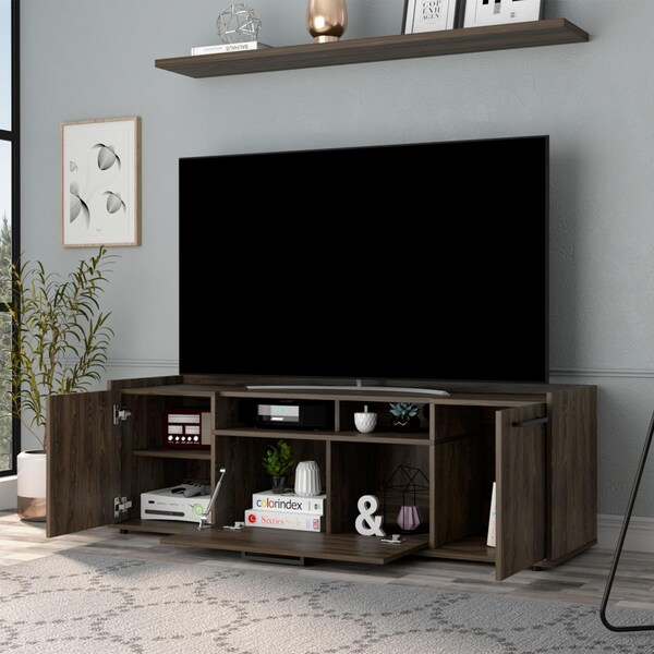 Tuhome Lyon Tv Stand for TV's up 55 in. One Cabinet, Double Door, Dark Walnut - RLC6704