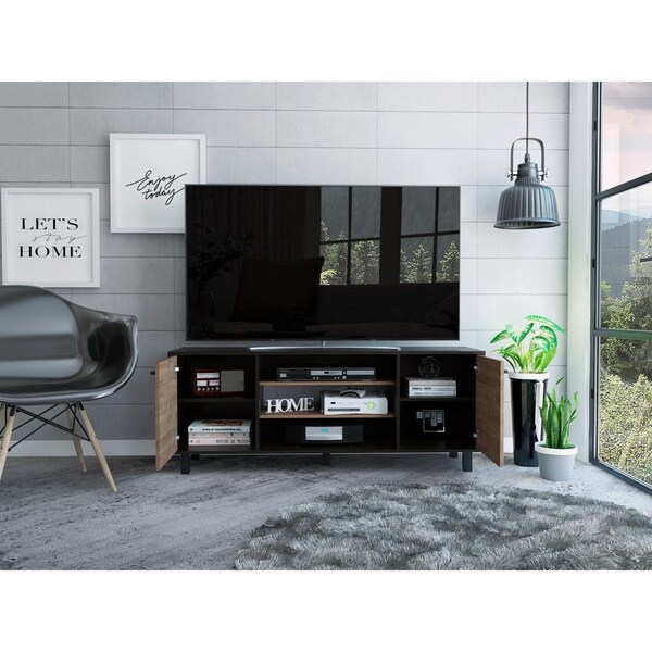 Tuhome Kaia Tv Stand for TV's up 55 in. Four Shelves, Three Shelves, Black/Pine - RVA3989