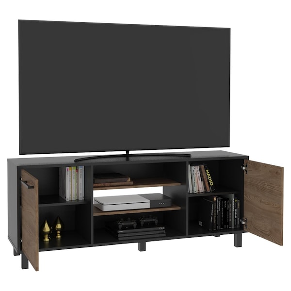 Tuhome Kaia Tv Stand for TV's up 55 in. Four Shelves, Three Shelves, Black/Pine - RVA3989