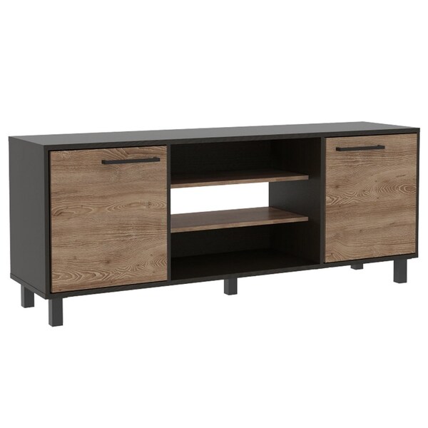 Tuhome Kaia Tv Stand for TV's up 55 in. Four Shelves, Three Shelves, Black/Pine - RVA3989