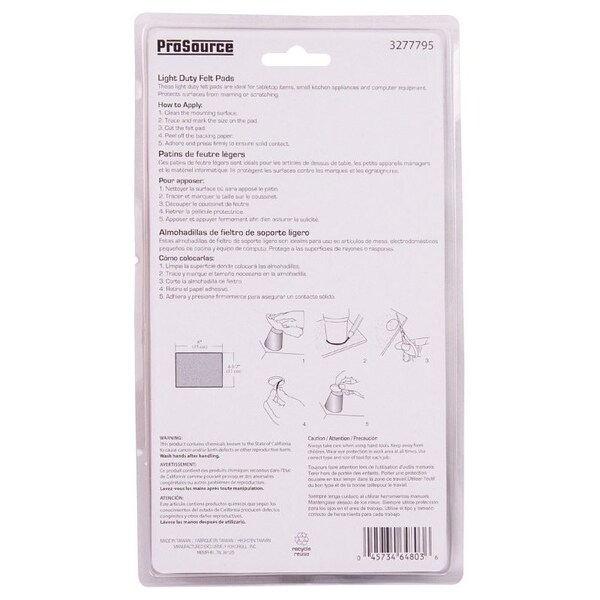 Prosource Furniture Pad, Felt Cloth, Brown, 6 x 4-1/2 in Dia, 4-1/2 in W, 5/64 in Thick, Square - FE-S307-PS