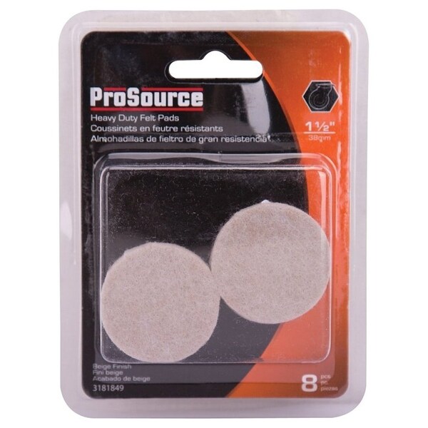 Prosource Furniture Pad, Felt Cloth, Beige, 1-1/2 in Dia, 3/16 in Thick, Round - FE-S101-PS