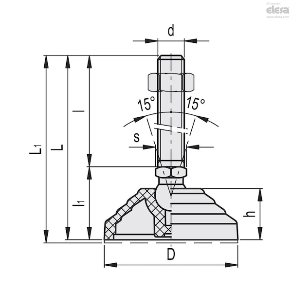 Elesa Levelling elements, LV.A-100-14-3/8-16x2 - LV.A (INCH SIZES)