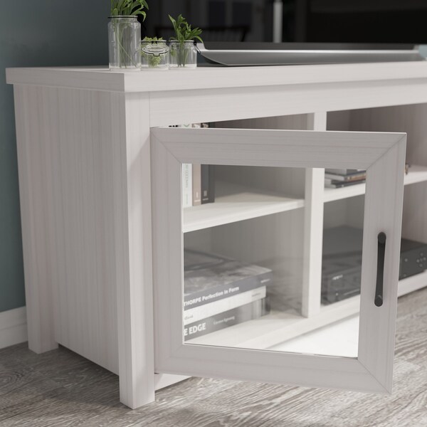 Flash Furniture Gray Wash Oak TV Stand - Glass Fronted Doors 65" - GC-MBLK65-WH-GG