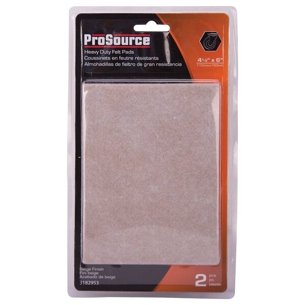 Prosource Furniture Pad, Felt Cloth, Beige, 4-1/2 x 6 in Dia, 4-1/2 in W, 3/16 in Thick, Square - FE-S105-PS