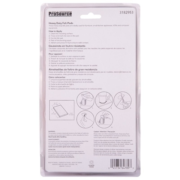 Prosource Furniture Pad, Felt Cloth, Beige, 4-1/2 x 6 in Dia, 4-1/2 in W, 3/16 in Thick, Square - FE-S105-PS