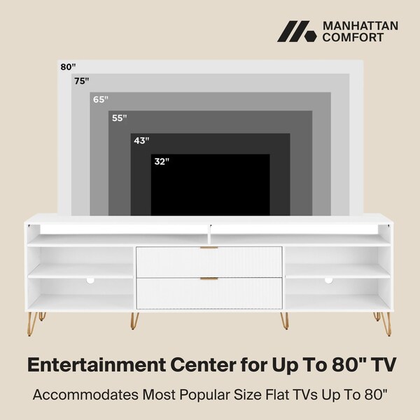 Manhattan Comfort DUMBO 85in TV Stand in White - TV002-WH