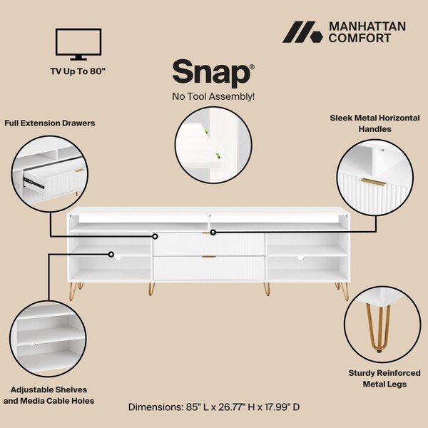 Manhattan Comfort DUMBO 85in TV Stand in White - TV002-WH