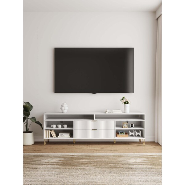 Manhattan Comfort DUMBO 85in TV Stand in White - TV002-WH