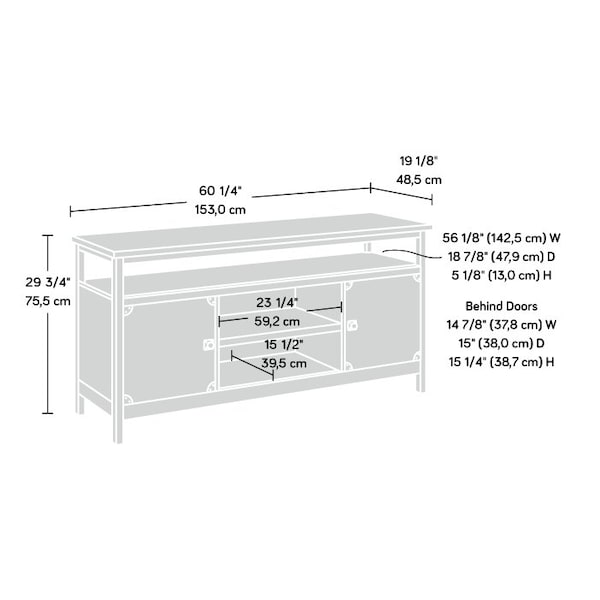 Sauder 19.09 in D X 60.24 in W X 29.72 in H, Engineered wood - 425664