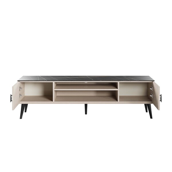 Manhattan Comfort Haley TV Stand 70.9 in White & Black Marble  in White and Black Marble - TV004-WB