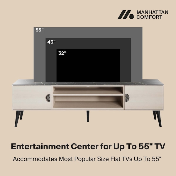 Manhattan Comfort Haley TV Stand 70.9 in White & Black Marble  in White and Black Marble - TV004-WB