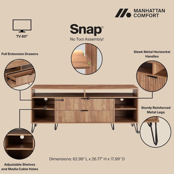 Manhattan Comfort DUMBO 63in TV Stand in Golden Brown - TV001-GB