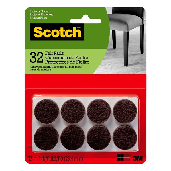 Scotch 3M Scotch Felt Self Adhesive Protective Pad Brown Round 1 in. W 32 pk - SP822-NA
