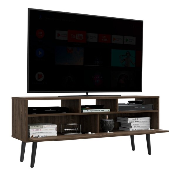 Tuhome Oslo Tv Stand for TV's up 51 in. Two Drawers, Four Legs, Three Open Shelves, Dark Walnut - RLC6708