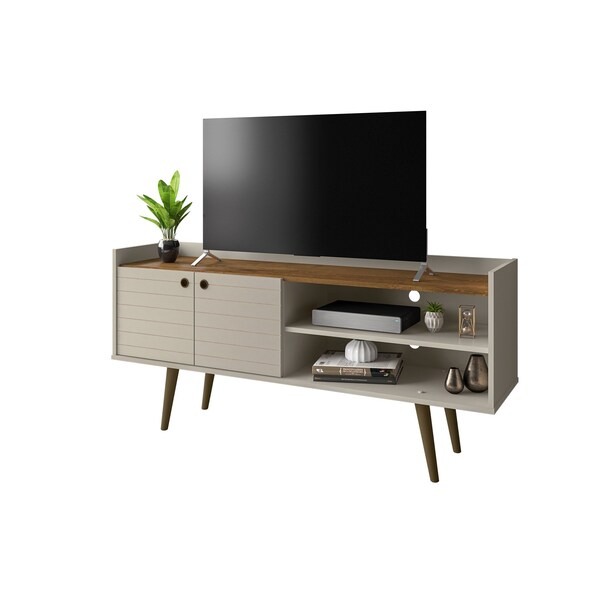 Manhattan Comfort Bogart TV Stand in Off-White and Nature - 257BMC10