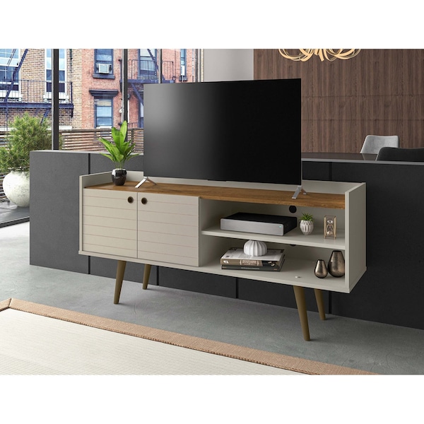 Manhattan Comfort Bogart TV Stand in Off-White and Nature - 257BMC10