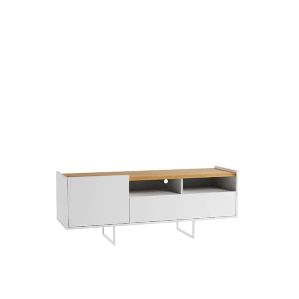 Manhattan Comfort Winston 53.14 TV Stand with 4 Shelves in White and Cinnamon - 223951