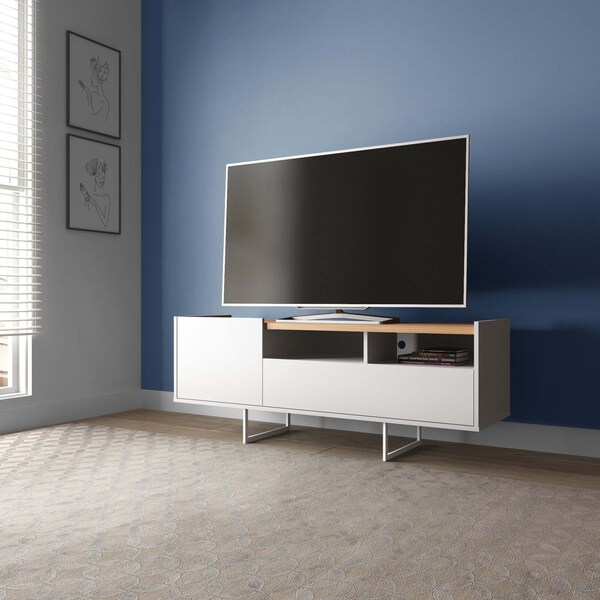 Manhattan Comfort Winston 53.14 TV Stand with 4 Shelves in White and Cinnamon - 223951
