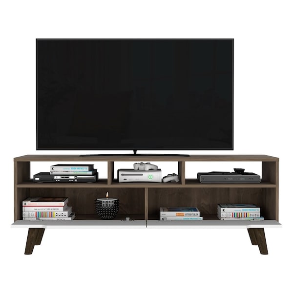 Tuhome Oslo Tv Stand for TV's up 51 in. Two Drawers, Four Legs, Three Open Shelves, Dark Brown/White - RBB7963