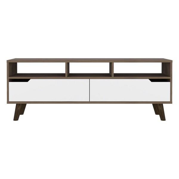 Tuhome Oslo Tv Stand for TV's up 51 in. Two Drawers, Four Legs, Three Open Shelves, Dark Brown/White - RBB7963