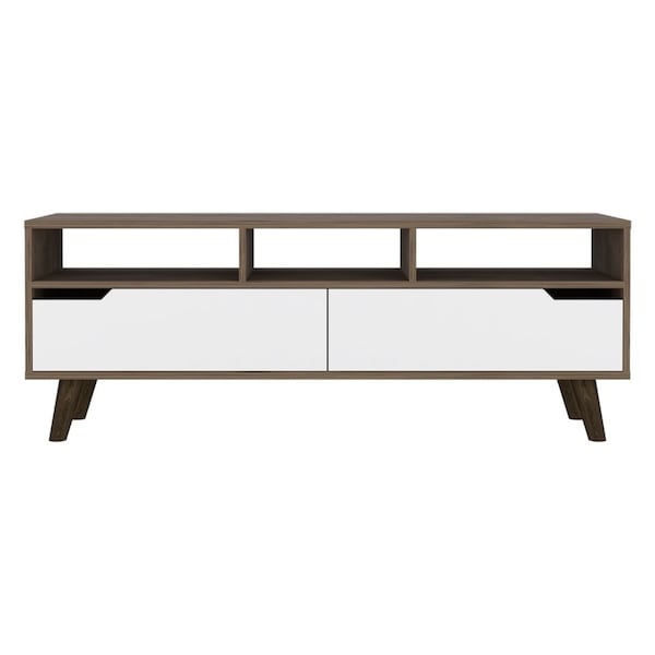 Tuhome Oslo Tv Stand for TV's up 51 in. Two Drawers, Four Legs, Three Open Shelves, Dark Brown/White - RBB7963