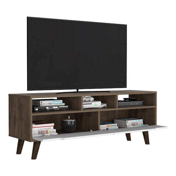 Tuhome Oslo Tv Stand for TV's up 51 in. Two Drawers, Four Legs, Three Open Shelves, Dark Brown/White - RBB7963