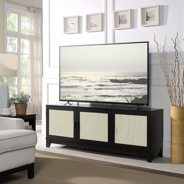 Manhattan Comfort Sheridan 62.99 Modern Cane TV Stand in Black - TV-3GLF-BK