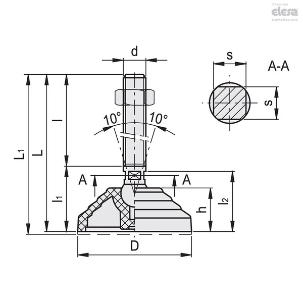 Elesa Levelling elements, LVQ.A-60-14-SST-3/4-10x4 - LVQ.A-SST (INCH SIZES)