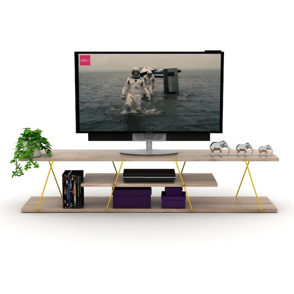 Homedora Tars TV Unit Oak & Yellow - HD-TAR-TV-RF160121