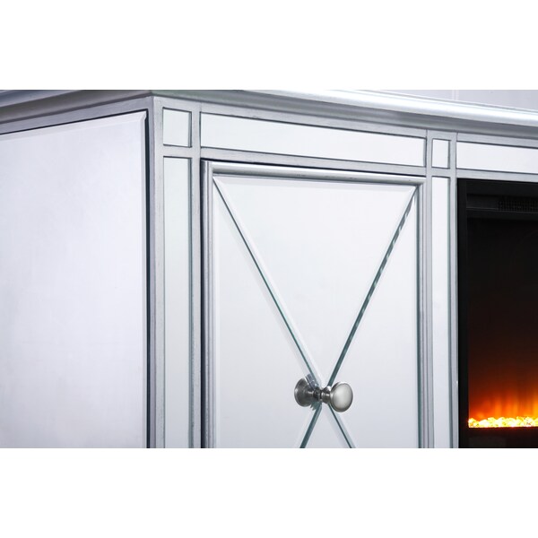 Elegant Decor 60 In. Mirrored Tv Stand With Crystal Fireplace Insert In Antique Slvr, 2PK, 677543 - MF601S-F2