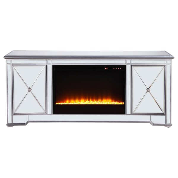 Elegant Decor 60 In. Mirrored Tv Stand With Crystal Fireplace Insert In Antique Slvr, 2PK, 677543 - MF601S-F2