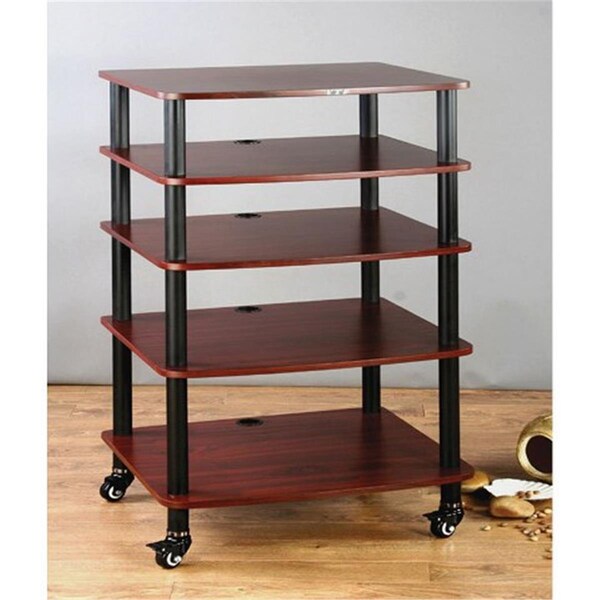 Spark 4 Black Poles 5 Cherry Shelves With Caster AV Stand - SP2681022