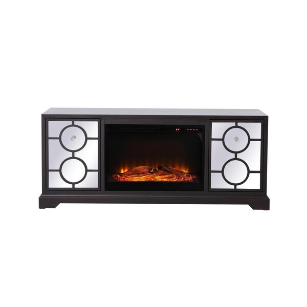Microcomputermicroordenador 60 in. Modern Mirrored TV Stand with Wood Fireplace Insert - Dark Walnut - MI2961452