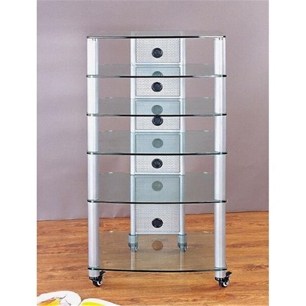 Spark Silver Poles 6 Clear Glass Shelves AV Stand - SP2681080