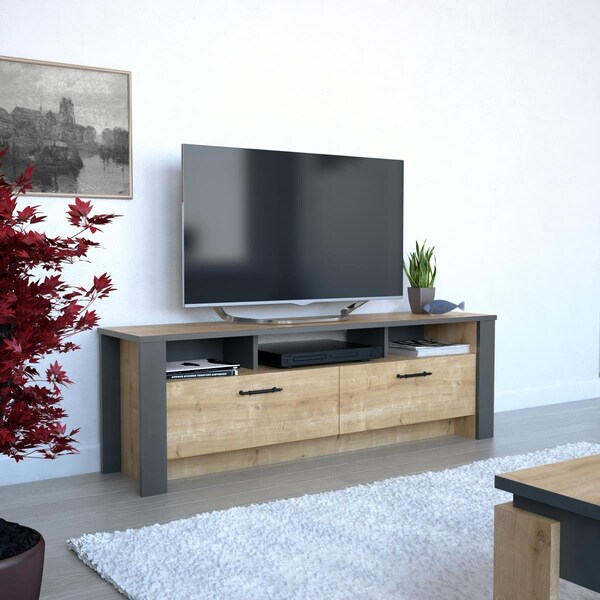 Decorotika 55 in. Manhattan TV Stand - Sapphire Oak & Dark Gray - MN59TSM01