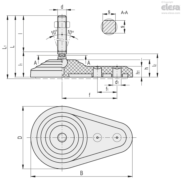 Elesa Levelling feet for ground mounting, LVQ.FO-60-14-AS-SST-M24x110 - LVQ.FO-SST