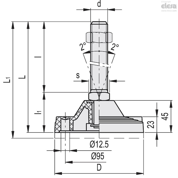 Elesa Levelling feet for ground mounting, LV.F-125-APS-M30x155 - LV.F-125-APS