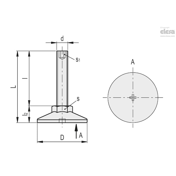 Elesa Levelling feet, LX.40-SW17-M10x70-HS - LX-HS