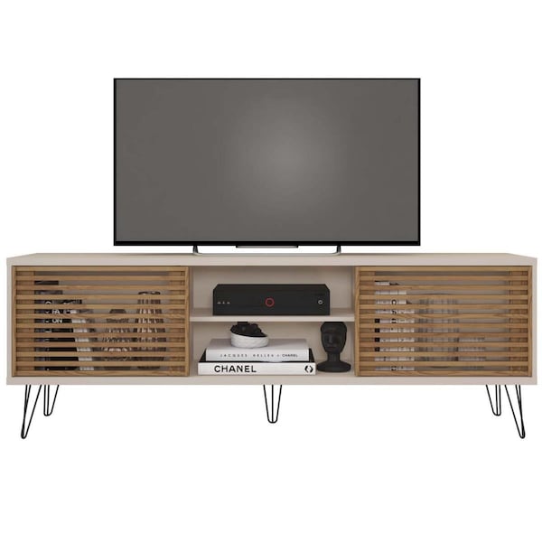 Personal Computerme Frizz Mid-Century Modern TV Stand for Up to 70 in. TV, Off White & Natural Oak - PE2536542