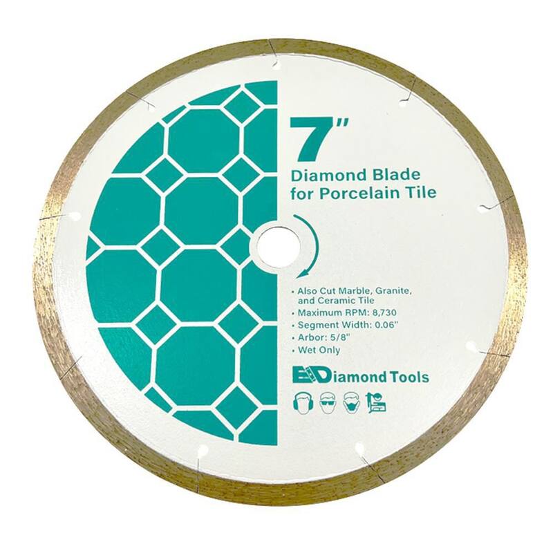 EDiamondTools 7 pulgadas azulejo de cerámica y piedra, borde continuo, altura del segmento de 10 mm, hoja de sierra de diamante, solo húmedo, 5/8 pulgadas de arbor - TR70_THD
