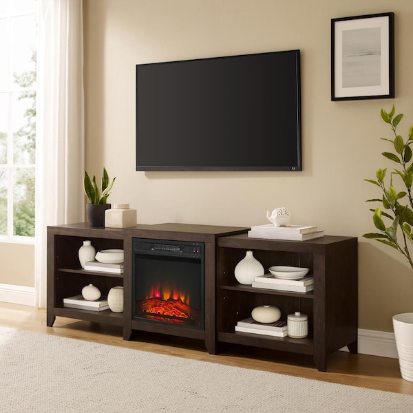 Utilitiesutilidades 69 in. Ronin Low Profile TV Stand with Fireplace, Dark Walnut - UT3042830