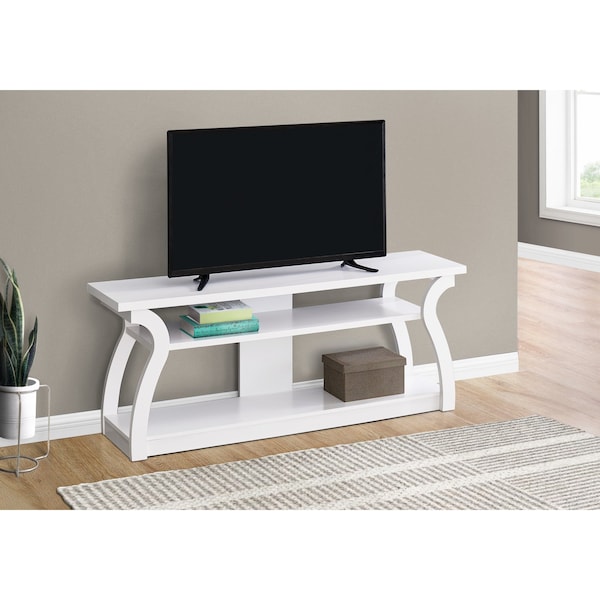 Monarch Specialties Tv Stand, 60 Inch, Console, Storage Shelves, Living Room, Bedroom, Laminate, White - I 2665