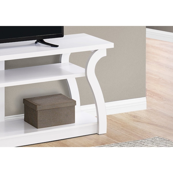 Monarch Specialties Tv Stand, 60 Inch, Console, Storage Shelves, Living Room, Bedroom, Laminate, White - I 2665